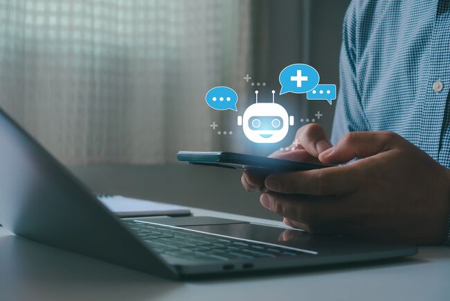 Person using smartphone with healthcare chatbot interface