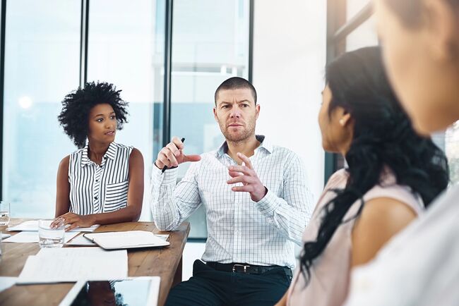 team of business professionals in a discussion